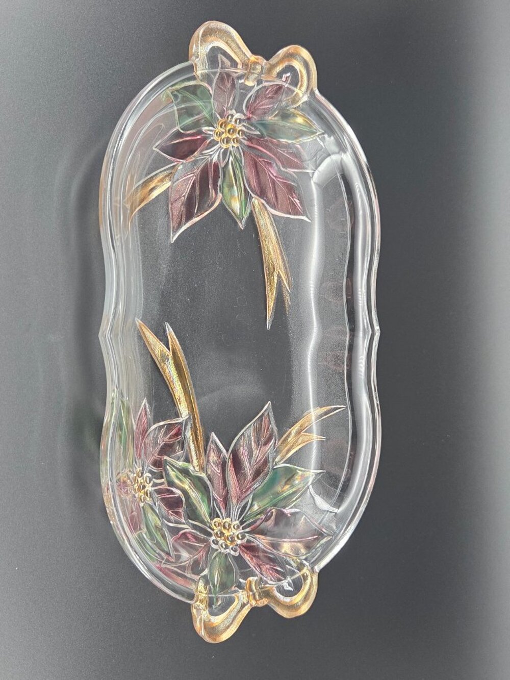 Mikasa Savoir Vivre Poinsettia Crystal Oval Platter 12"